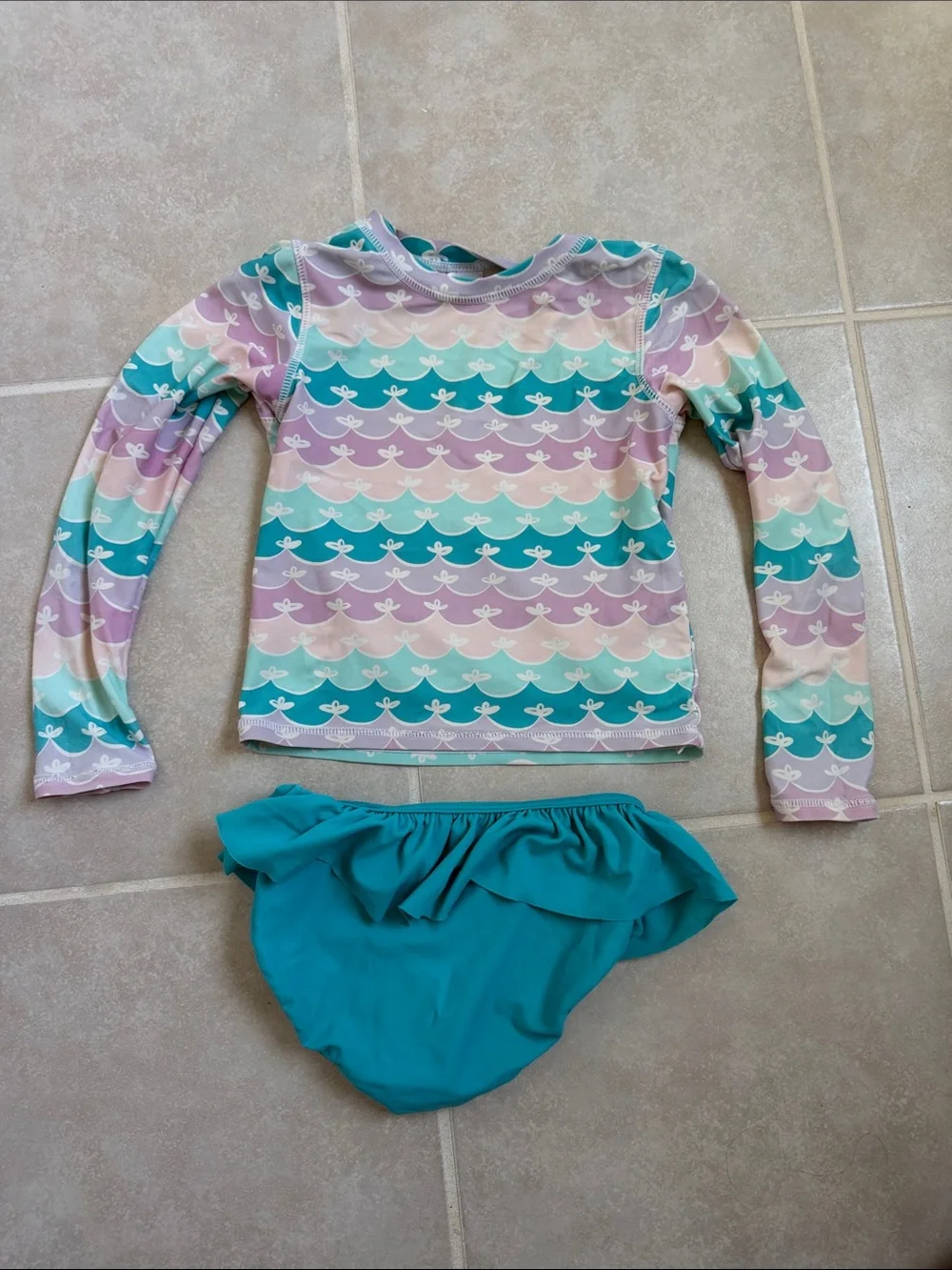 Ruffle Butts Teal, Mint & Lavender Girls Long Sleeve Rashguard Set